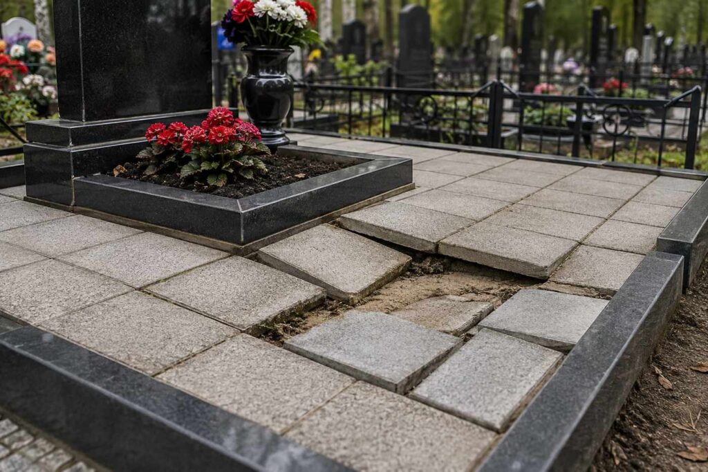 Просела плитка на могиле в Гомельской области